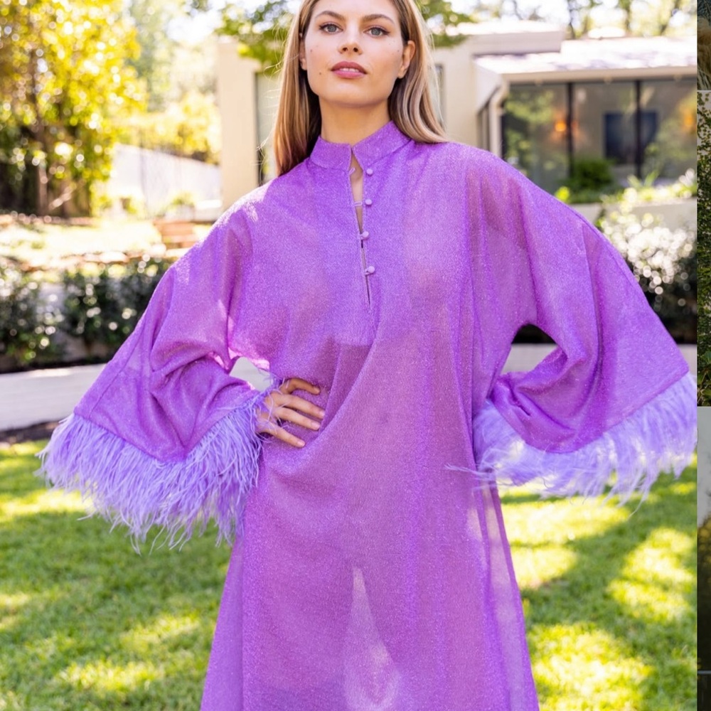La Vie Style House Purple Feather Dress (one size ) NWT